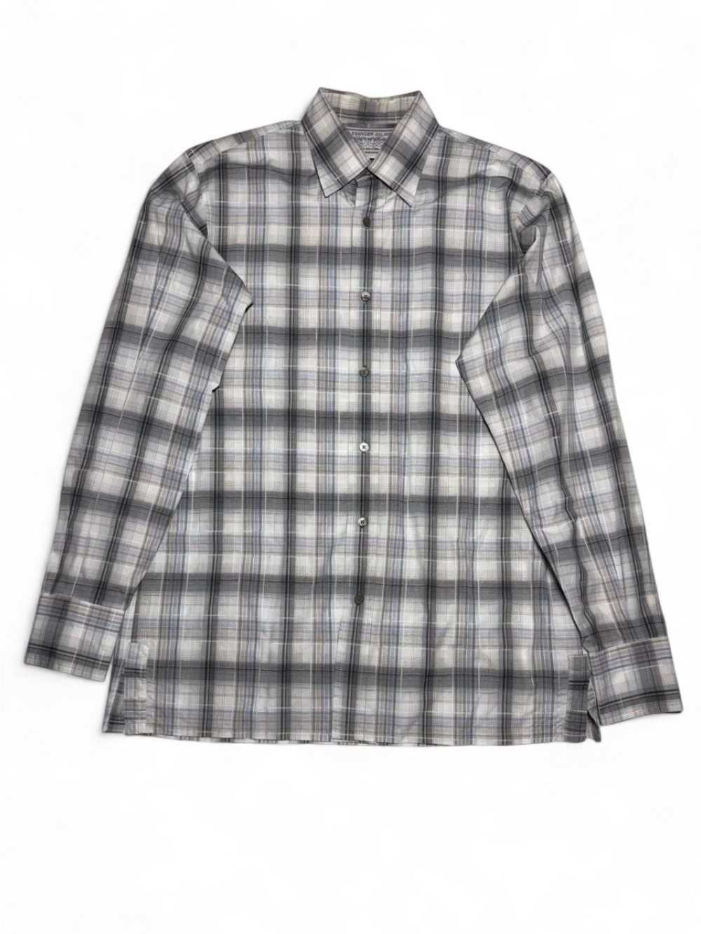 Alexander Julian Private Reserve Italian Cotton Gray Plaid Dress Shirt Preppy M